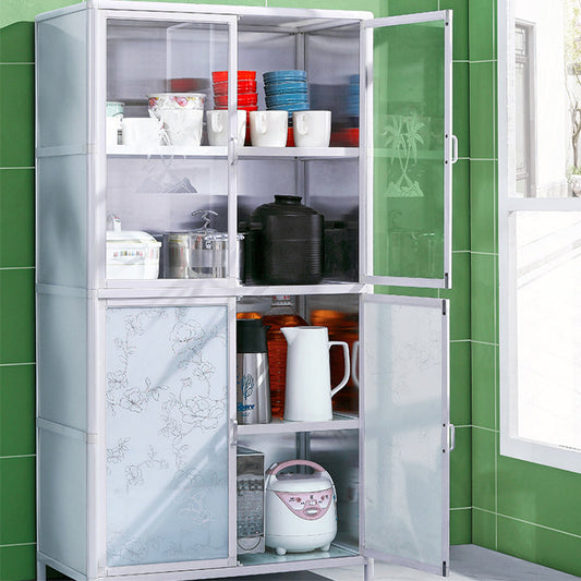 Tempered Glass Buffet Server 60-inch Height White Metal Frame Kitchen Server Clearhalo 'buffet_sideboard' 'Buffets & Sideboards' 'furn' 'furn_buffet_sideboard' 'Furniture' 'Kitchen & Dining Furniture' 5571149