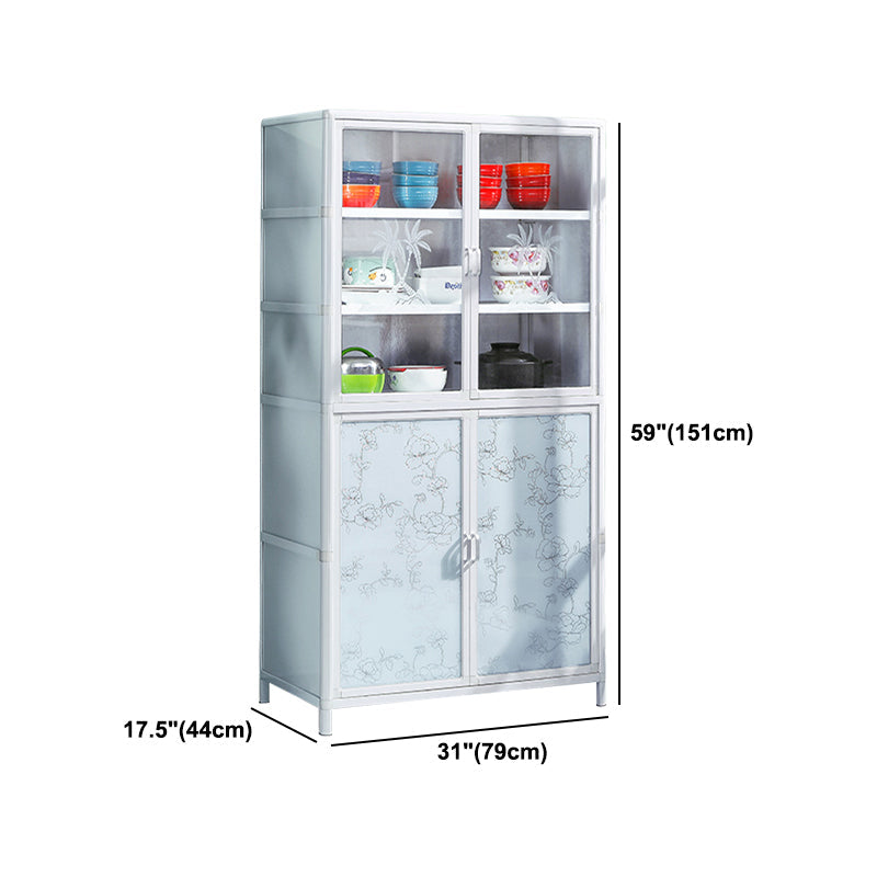 Tempered Glass Buffet Server 60-inch Height White Metal Frame Kitchen Server Clearhalo 'buffet_sideboard' 'Buffets & Sideboards' 'furn' 'furn_buffet_sideboard' 'Furniture' 'Kitchen & Dining Furniture' 5571152