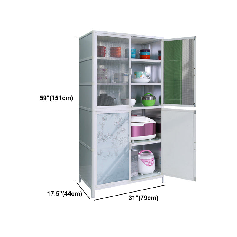 Tempered Glass Buffet Server 60-inch Height White Metal Frame Kitchen Server Clearhalo 'buffet_sideboard' 'Buffets & Sideboards' 'furn' 'furn_buffet_sideboard' 'Furniture' 'Kitchen & Dining Furniture' 5571153