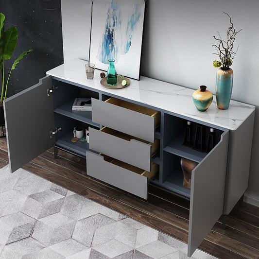 Credenza moderne moderne mobili in legno ingegnerizzati a 3 cassetti con piano di lavoro in pietra