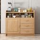 Contemporary Sideboard Rubber Wood Sideboard with Door and Drawer for Dining Room 39"L x 16"W x 35"H Natural Clearhalo 'buffet_sideboard' 'Buffets & Sideboards' 'furn' 'furn_buffet_sideboard' 'Furniture' 'Kitchen & Dining Furniture' 5571221
