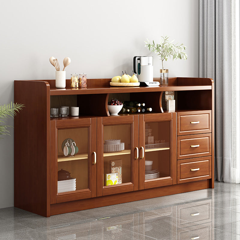 Contemporary Sideboard Rubber Wood Sideboard with Door and Drawer for Dining Room 63"L x 16"W x 35"H Brown Clearhalo 'buffet_sideboard' 'Buffets & Sideboards' 'furn' 'furn_buffet_sideboard' 'Furniture' 'Kitchen & Dining Furniture' 5571231