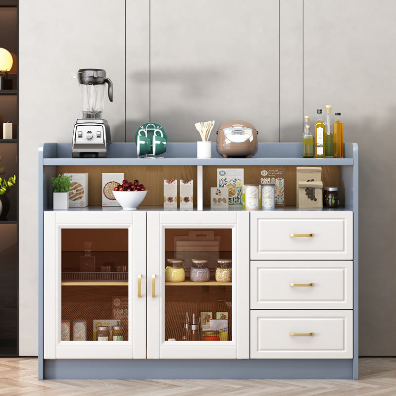 Contemporary Sideboard Rubber Wood Sideboard with Door and Drawer for Dining Room 47"L x 16"W x 35"H Gray-White Clearhalo 'buffet_sideboard' 'Buffets & Sideboards' 'furn' 'furn_buffet_sideboard' 'Furniture' 'Kitchen & Dining Furniture' 5571238