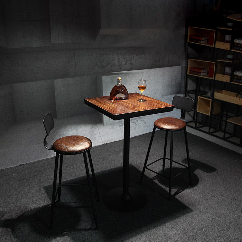 Industrial Wood Pub Dining Set 1/3/5 Pieces counter Table with Upholstered Stools 3 Pieces: Brown Table, 2 Stools Clearhalo 'Bar Furniture' 'furn' 'furn_home_bar_bar_sets' 'Furniture' 'Home Bars & Bar Sets' 'home_bar_bar_sets' 'Kitchen & Dining Furniture' 5571442