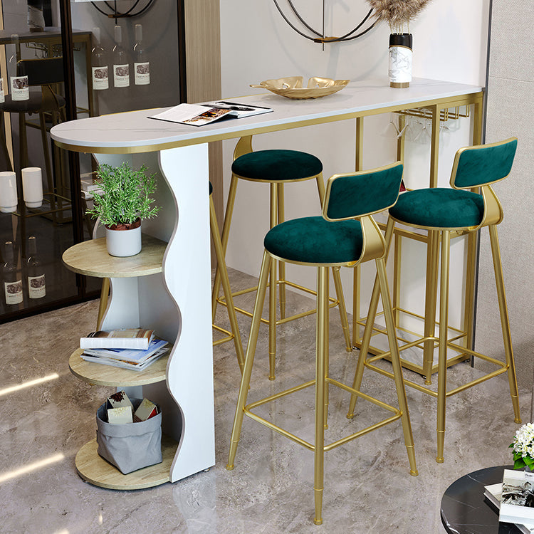 Modern 1/5 Pieces Bar Table Set Stone Counter Table with High Stools for Living Room 5 Pieces: Gold Table, 4 Green Stools Clearhalo 'Bar Furniture' 'furn' 'furn_home_bar_bar_sets' 'Furniture' 'Home Bars & Bar Sets' 'home_bar_bar_sets' 'Kitchen & Dining Furniture' 5571540