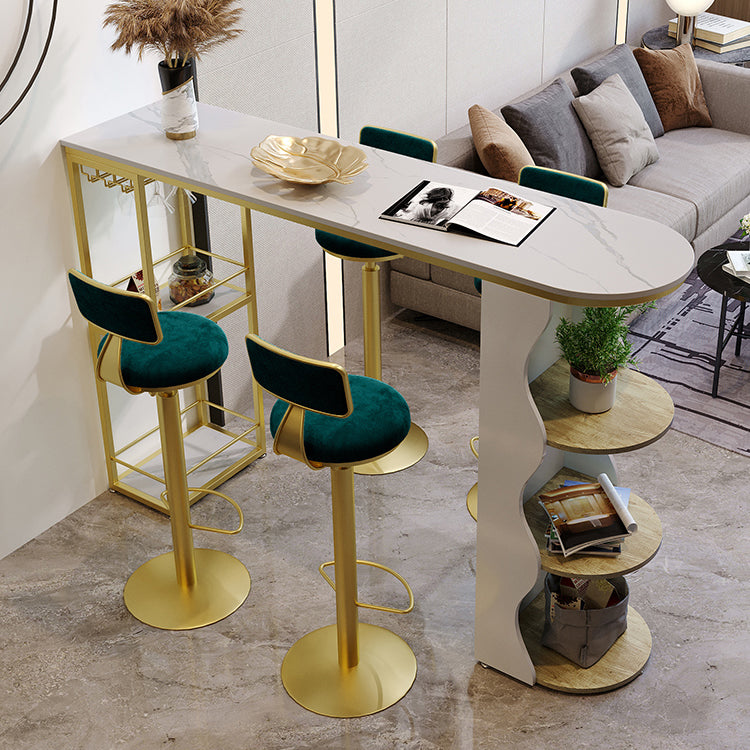 Modern 1/5 Pieces Bar Table Set Stone Counter Table with High Stools for Living Room 5 Pieces: Gold Table,4 Light Green Stools Clearhalo 'Bar Furniture' 'furn' 'furn_home_bar_bar_sets' 'Furniture' 'Home Bars & Bar Sets' 'home_bar_bar_sets' 'Kitchen & Dining Furniture' 5571542