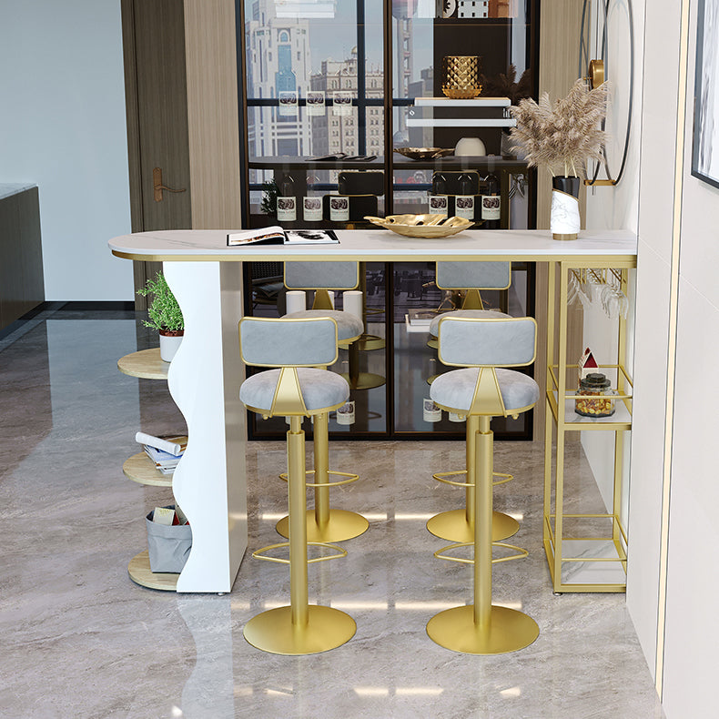 Modern 1/5 Pieces Bar Table Set Stone Counter Table with High Stools for Living Room 5 Pieces: Gold Table, 4 Light Gray Stools Clearhalo 'Bar Furniture' 'furn' 'furn_home_bar_bar_sets' 'Furniture' 'Home Bars & Bar Sets' 'home_bar_bar_sets' 'Kitchen & Dining Furniture' 5571554