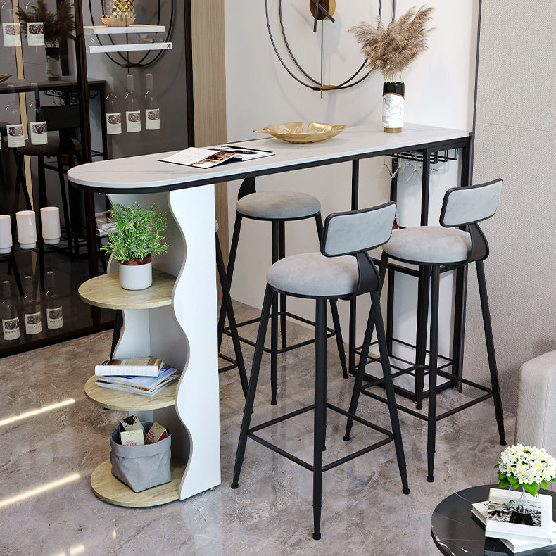 Modern 1/5 Pieces Bar Table Set Stone Counter Table with High Stools for Living Room 5 Pieces: Black Table, 4 Dark Gray Stools Clearhalo 'Bar Furniture' 'furn' 'furn_home_bar_bar_sets' 'Furniture' 'Home Bars & Bar Sets' 'home_bar_bar_sets' 'Kitchen & Dining Furniture' 5571556