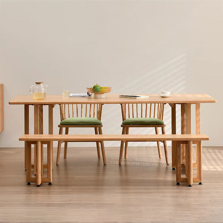 Modern Solid Wood Dining Set 1/2/3/4/5 Pieces Dining Furniture 4 Pieces: Table, 2 Green Chairs, 1 Bench Clearhalo 'Dining Room Sets' 'Dining Tables & Seating' 'dining_room_set' 'furn' 'furn_dining_room_set' 'Furniture' 'Kitchen & Dining Furniture' 5571644
