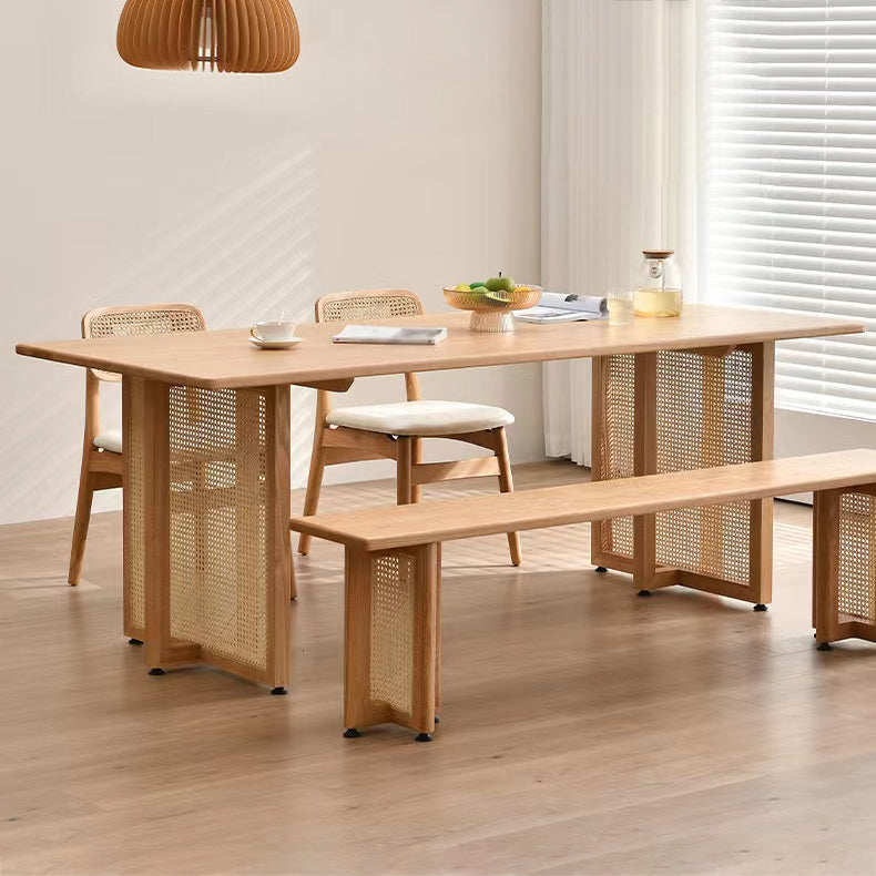 Modern Solid Wood Dining Set 1/2/3/4/5 Pieces Dining Furniture 4 Pieces: Table, 2 White Chairs, 1 Bench Clearhalo 'Dining Room Sets' 'Dining Tables & Seating' 'dining_room_set' 'furn' 'furn_dining_room_set' 'Furniture' 'Kitchen & Dining Furniture' 5571646