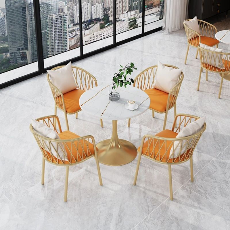 Glam Sintered Stone Dining Table Set Round 1/3/4/5 Pieces Dining Set for Home Use Clearhalo 'Dining Room Sets' 'Dining Tables & Seating' 'dining_room_set' 'furn' 'furn_dining_room_set' 'Furniture' 'Kitchen & Dining Furniture' 5571674