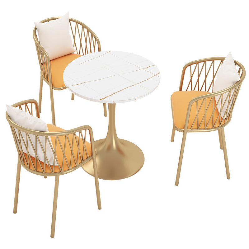 Glam Sintered Stone Dining Table Set Round 1/3/4/5 Pieces Dining Set for Home Use 4 Pieces: Table, 3 Chairs Clearhalo 'Dining Room Sets' 'Dining Tables & Seating' 'dining_room_set' 'furn' 'furn_dining_room_set' 'Furniture' 'Kitchen & Dining Furniture' 5571675