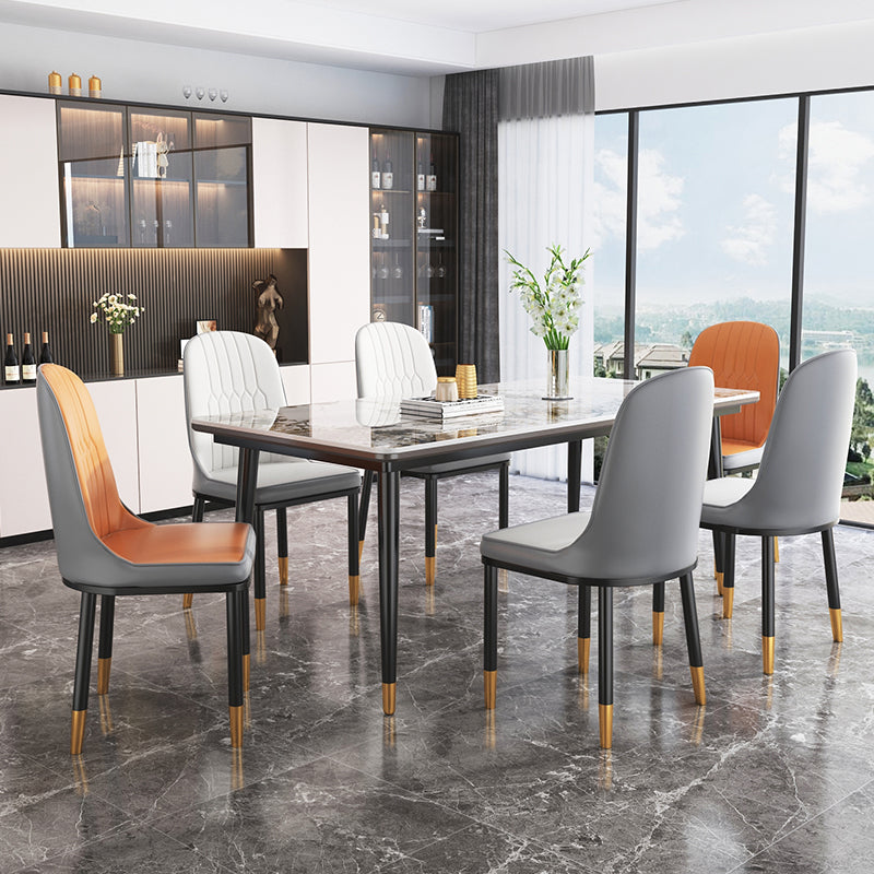 Modern Rectangle Dining Set 1/4/5/7 Pieces Stone Top Legs Indoor Dinette Set Clearhalo 'Dining Room Sets' 'Dining Tables & Seating' 'dining_room_set' 'furn' 'furn_dining_room_set' 'Furniture' 'Kitchen & Dining Furniture' 5571711