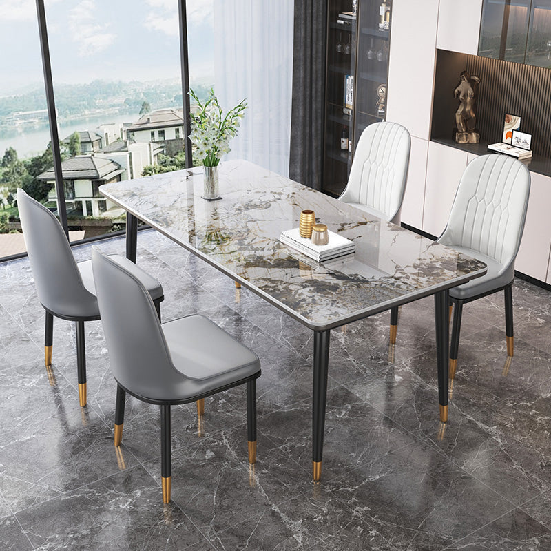 Modern Rectangle Dining Set 1/4/5/7 Pieces Stone Top Legs Indoor Dinette Set 5 Pieces: Table, 4 White Chairs Clearhalo 'Dining Room Sets' 'Dining Tables & Seating' 'dining_room_set' 'furn' 'furn_dining_room_set' 'Furniture' 'Kitchen & Dining Furniture' 5571712