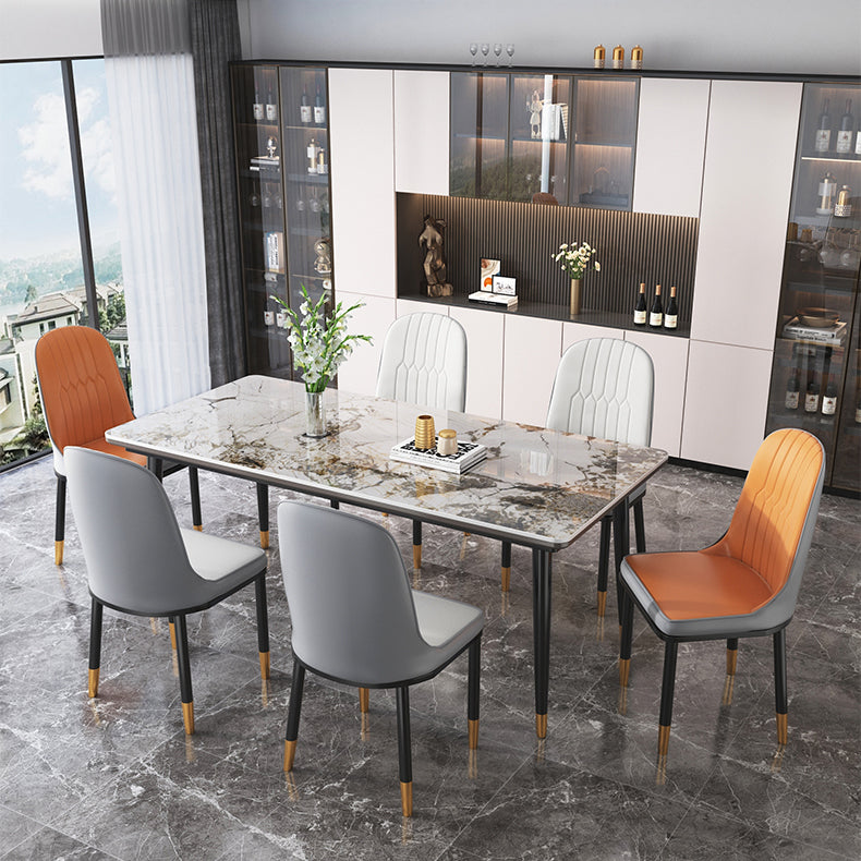 Modern Rectangle Dining Set 1/4/5/7 Pieces Stone Top Legs Indoor Dinette Set Clearhalo 'Dining Room Sets' 'Dining Tables & Seating' 'dining_room_set' 'furn' 'furn_dining_room_set' 'Furniture' 'Kitchen & Dining Furniture' 5571717