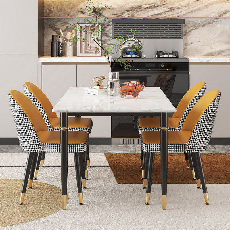 Modern 1/4/5/7 Pieces Dining Set Rectangle Stone Top Legs Dinette Set in White 5 Pieces: Table, 4 Chairs Clearhalo 'Dining Room Sets' 'Dining Tables & Seating' 'dining_room_set' 'furn' 'furn_dining_room_set' 'Furniture' 'Kitchen & Dining Furniture' 5571772