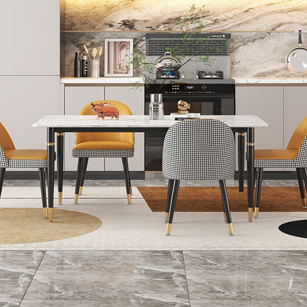 Modern 1/4/5/7 Pieces Dining Set Rectangle Stone Top Legs Dinette Set in White Clearhalo 'Dining Room Sets' 'Dining Tables & Seating' 'dining_room_set' 'furn' 'furn_dining_room_set' 'Furniture' 'Kitchen & Dining Furniture' 5571779