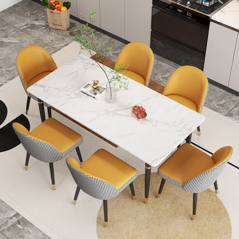 Modern 1/4/5/7 Pieces Dining Set Rectangle Stone Top Legs Dinette Set in White Clearhalo 'Dining Room Sets' 'Dining Tables & Seating' 'dining_room_set' 'furn' 'furn_dining_room_set' 'Furniture' 'Kitchen & Dining Furniture' 5571780
