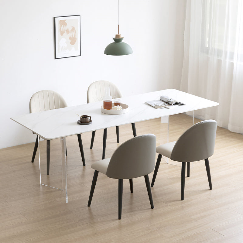 Modern 1/2/5 Pieces Dining Set Acrylic Base Double Pedestal Dinette Set 5 Pieces: White Table, 4 Chairs Clearhalo 'Dining Room Sets' 'Dining Tables & Seating' 'dining_room_set' 'furn' 'furn_dining_room_set' 'Furniture' 'Kitchen & Dining Furniture' 5571786