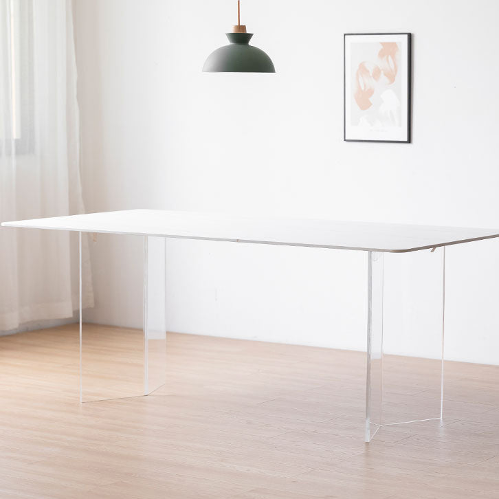 Modern 1/2/5 Pieces Dining Set Acrylic Base Double Pedestal Dinette Set White 79"L x 31"W Clearhalo 'Dining Room Sets' 'Dining Tables & Seating' 'dining_room_set' 'furn' 'furn_dining_room_set' 'Furniture' 'Kitchen & Dining Furniture' 5571791