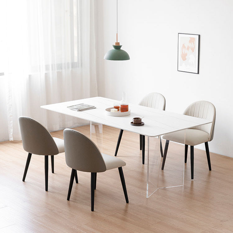 Modern 1/2/5 Pieces Dining Set Acrylic Base Double Pedestal Dinette Set 5 Pieces: White-Gold Table, 4 Chairs Clearhalo 'Dining Room Sets' 'Dining Tables & Seating' 'dining_room_set' 'furn' 'furn_dining_room_set' 'Furniture' 'Kitchen & Dining Furniture' 5571800