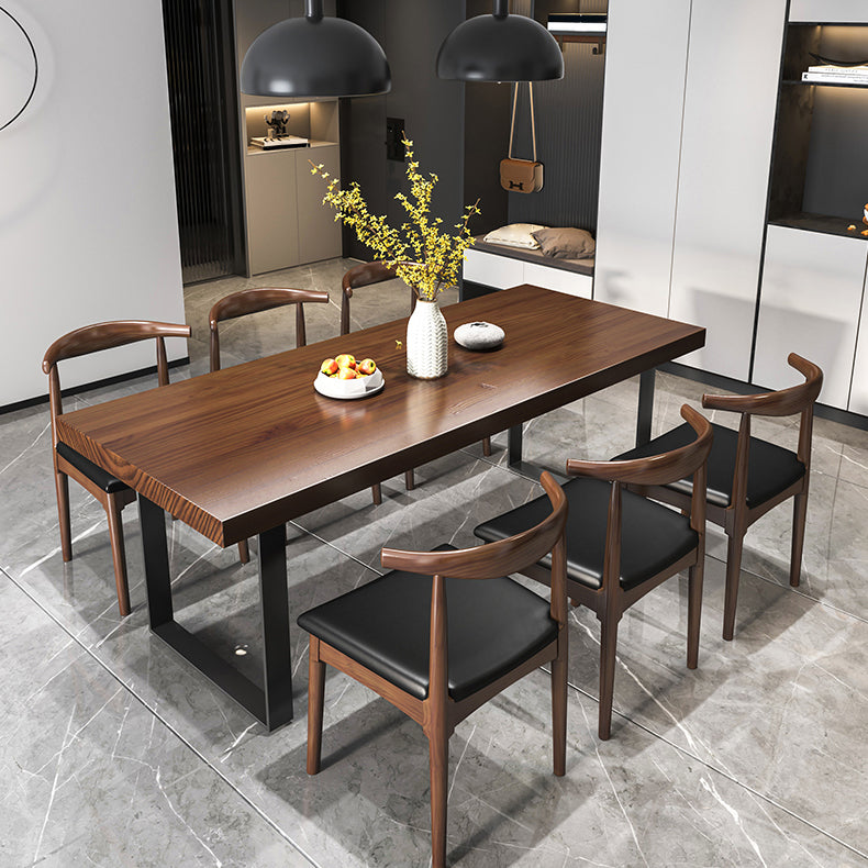 Industrial 1/2/5/7 Pieces Dining Set Solid Wood Top Dinette Set with Black Base 7 Pieces: Table, 6 Chairs Clearhalo 'Dining Room Sets' 'Dining Tables & Seating' 'dining_room_set' 'furn' 'furn_dining_room_set' 'Furniture' 'Kitchen & Dining Furniture' 5571809