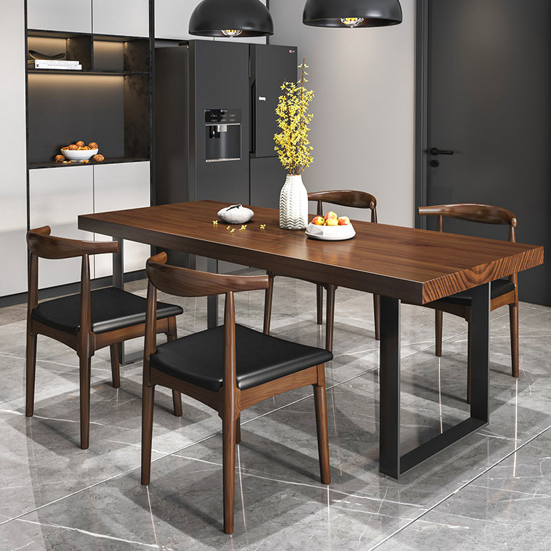 Industrial 1/2/5/7 Pieces Dining Set Solid Wood Top Dinette Set with Black Base 5 Pieces: Table, 4 Chairs Clearhalo 'Dining Room Sets' 'Dining Tables & Seating' 'dining_room_set' 'furn' 'furn_dining_room_set' 'Furniture' 'Kitchen & Dining Furniture' 5571821