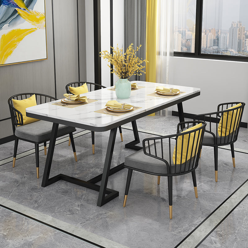 Modern 1/2/5/7 Pieces Dining Set White Stone Top Dining Furniture 5 Pieces: White Table, 4 Grey Chairs Clearhalo 'Dining Room Sets' 'Dining Tables & Seating' 'dining_room_set' 'furn' 'furn_dining_room_set' 'Furniture' 'Kitchen & Dining Furniture' 5571860