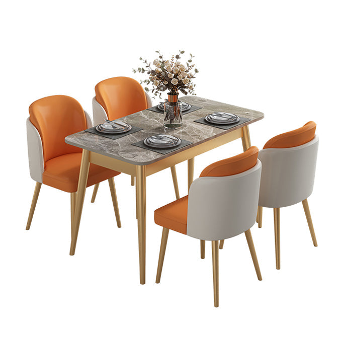 Set da pranzo Nordic Stone Top 1/2/5/7 pezzi Tavolo da pranzo grigio con sedie in pelle