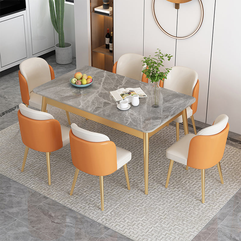 Set da pranzo Nordic Stone Top 1/2/5/7 pezzi Tavolo da pranzo grigio con sedie in pelle