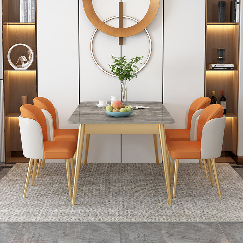 Set da pranzo Nordic Stone Top 1/2/5/7 pezzi Tavolo da pranzo grigio con sedie in pelle