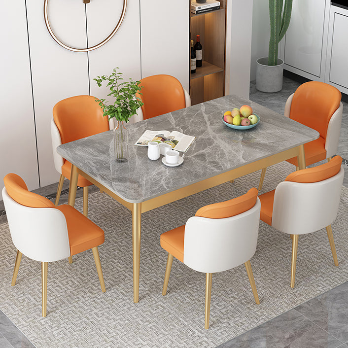 Set da pranzo Nordic Stone Top 1/2/5/7 pezzi Tavolo da pranzo grigio con sedie in pelle