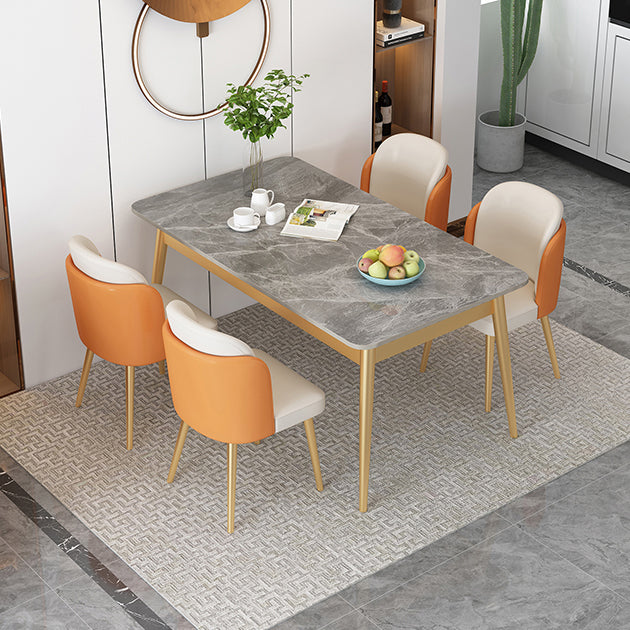 Set da pranzo Nordic Stone Top 1/2/5/7 pezzi Tavolo da pranzo grigio con sedie in pelle