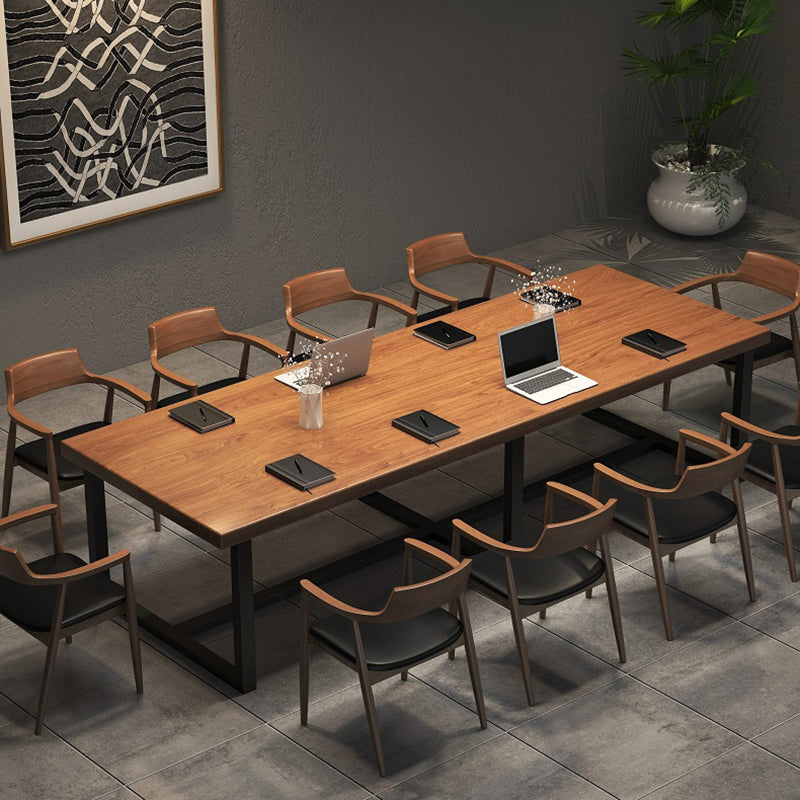 Industrial Pine Wood Office Desk Brown Rectangular Desk with Trestle 94.5"L x 47.2"W x 29.5"H Clearhalo 'furn' 'furn_office_desk' 'Furniture' 'Office Desks' 'Office Furniture' 'office_desk' 5571961