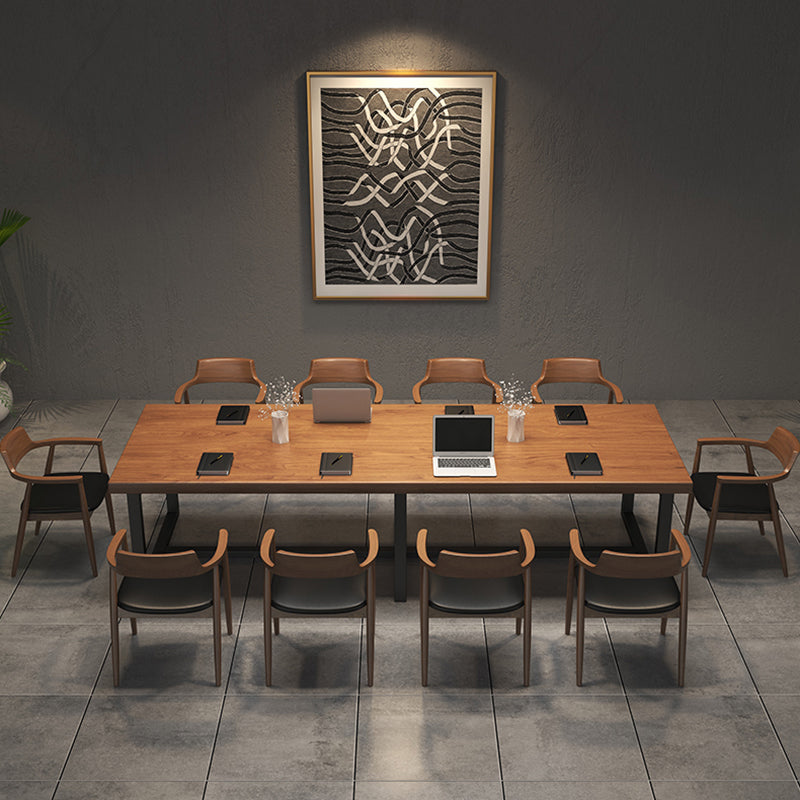 Industrial Pine Wood Office Desk Brown Rectangular Desk with Trestle 94.5"L x 39.4"W x 29.5"H Clearhalo 'furn' 'furn_office_desk' 'Furniture' 'Office Desks' 'Office Furniture' 'office_desk' 5571962