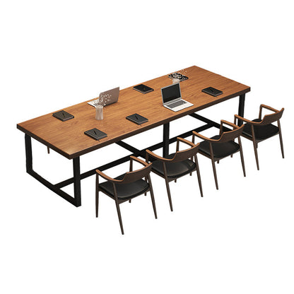 Industrial Pine Wood Office Desk Brown Rectangular Desk with Trestle Clearhalo 'furn' 'furn_office_desk' 'Furniture' 'Office Desks' 'Office Furniture' 'office_desk' 5571964