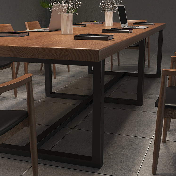 Industrial Pine Wood Office Desk Brown Rectangular Desk with Trestle Clearhalo 'furn' 'furn_office_desk' 'Furniture' 'Office Desks' 'Office Furniture' 'office_desk' 5571965