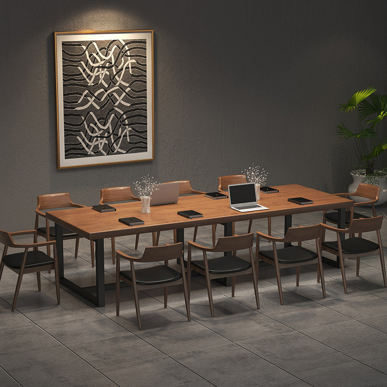 Industrial Pine Wood Office Desk Brown Rectangular Desk with Trestle Clearhalo 'furn' 'furn_office_desk' 'Furniture' 'Office Desks' 'Office Furniture' 'office_desk' 5571969