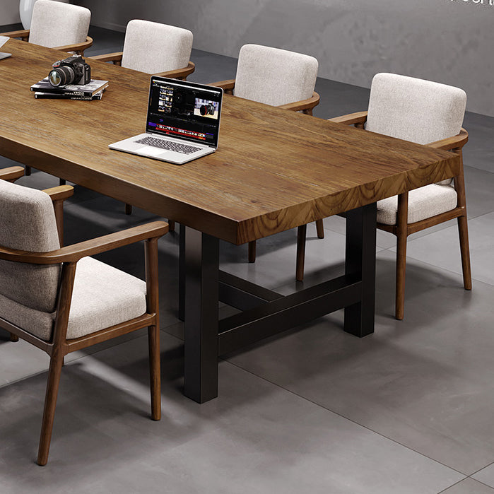 Pine Wood Top Rectangular Office Desk Industrial Desk with Black Metal Base