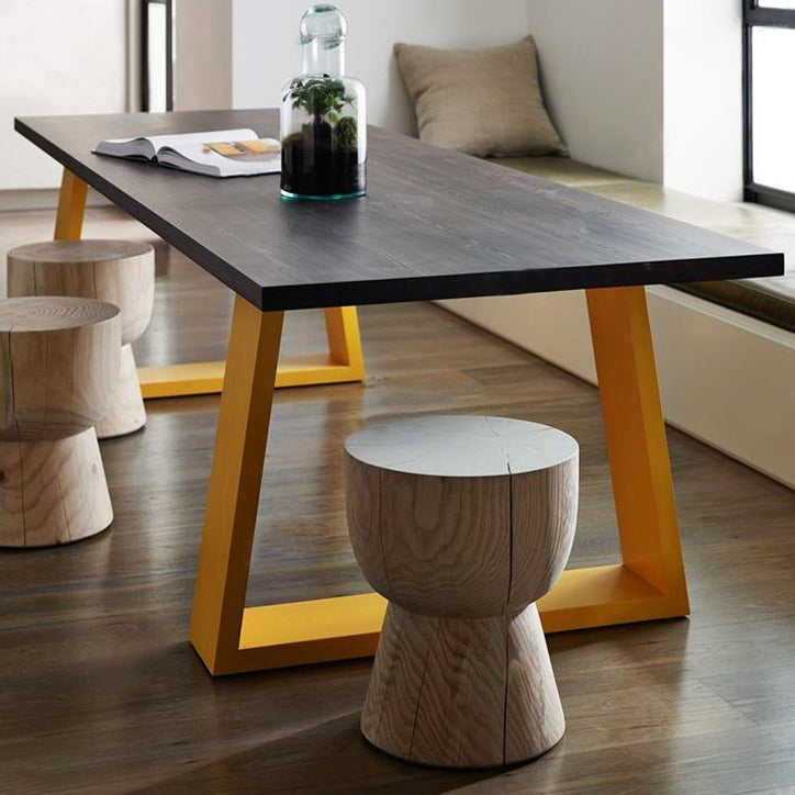 Industrial Pine Wood Top Office Desk Rectangular Desk with Metal Sled 70.9"L x 31.5"W x 29.5"H Black-Yellow Clearhalo 'furn' 'furn_office_desk' 'Furniture' 'Office Desks' 'Office Furniture' 'office_desk' 5572097