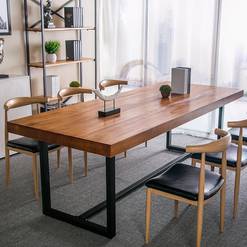 Brown Pine Wood Top Rectangular Desk Industrial Office Desk with Trestle 63"L x 27.6"W x 29.5"H Clearhalo 'furn' 'furn_office_desk' 'Furniture' 'Office Desks' 'Office Furniture' 'office_desk' 5572130