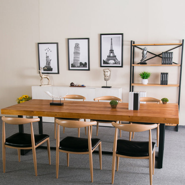 Brown Pine Wood Top Rectangular Desk Industrial Office Desk with Trestle 78.7"L x 31.5"W x 29.5"H Clearhalo 'furn' 'furn_office_desk' 'Furniture' 'Office Desks' 'Office Furniture' 'office_desk' 5572133