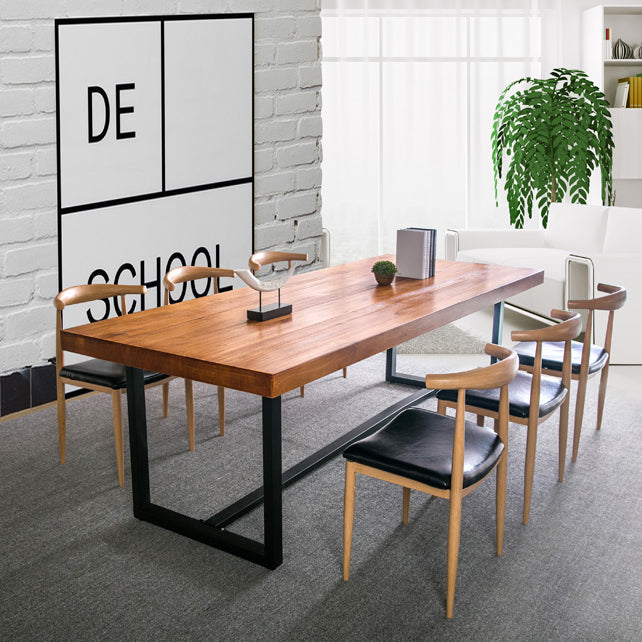 Brown Pine Wood Top Rectangular Desk Industrial Office Desk with Trestle Clearhalo 'furn' 'furn_office_desk' 'Furniture' 'Office Desks' 'Office Furniture' 'office_desk' 5572139