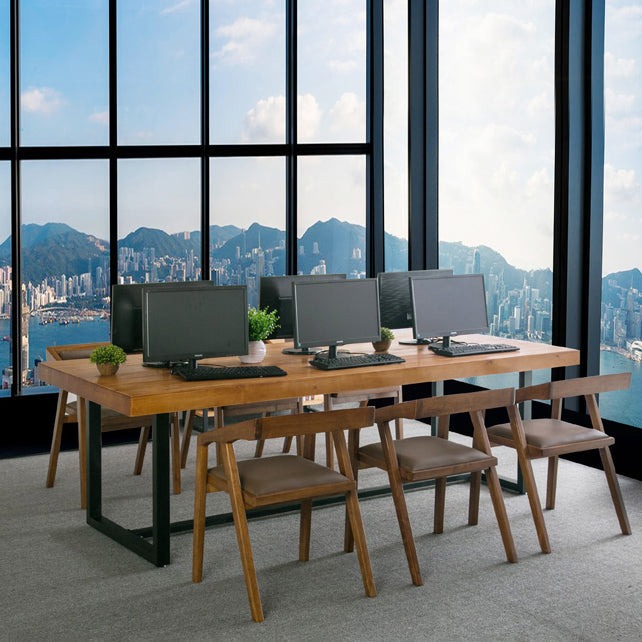 Brown Pine Wood Top Rectangular Desk Industrial Office Desk with Trestle Clearhalo 'furn' 'furn_office_desk' 'Furniture' 'Office Desks' 'Office Furniture' 'office_desk' 5572142