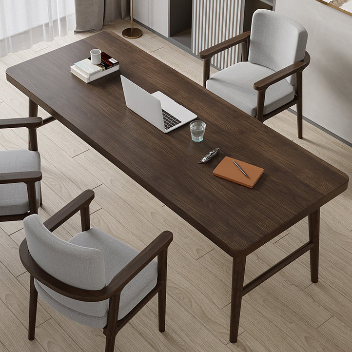 モダンな茶色のライティングデスクソリッドウッドH字型オフィスデスクホーム用