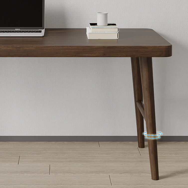 モダンな茶色のライティングデスクソリッドウッドH字型オフィスデスクホーム用