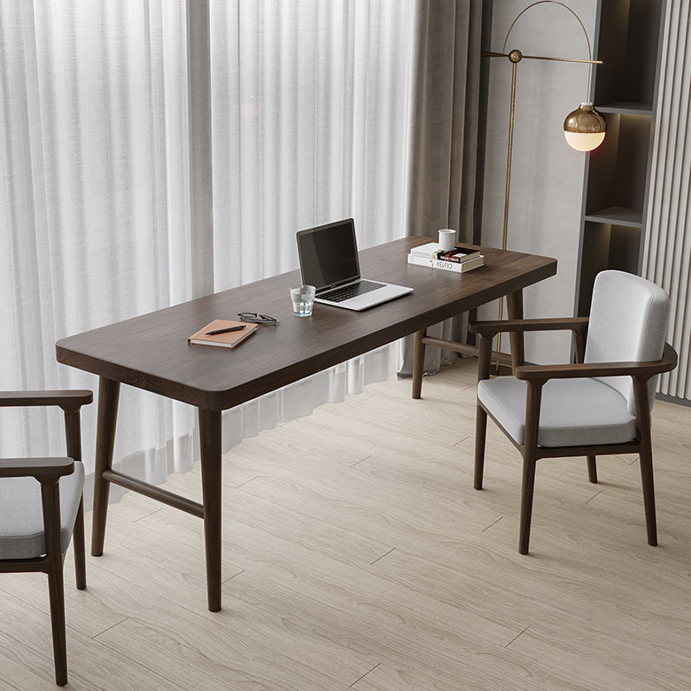 モダンな茶色のライティングデスクソリッドウッドH字型オフィスデスクホーム用