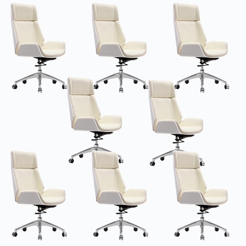 Modern Rotatable Office Chair High Back Fixed Armrest Manager Chair White 8 Piece Set Casters Included Clearhalo 'furn' 'furn_office_chair' 'Furniture' 'Office Chairs' 'Office Furniture' 'office_chair' 5572482