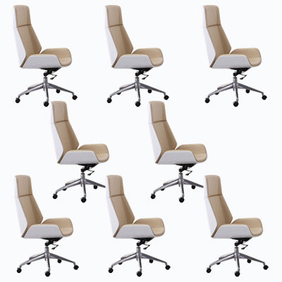 Modern Rotatable Office Chair High Back Fixed Armrest Manager Chair Brown 8 Piece Set Casters Included Clearhalo 'furn' 'furn_office_chair' 'Furniture' 'Office Chairs' 'Office Furniture' 'office_chair' 5572487