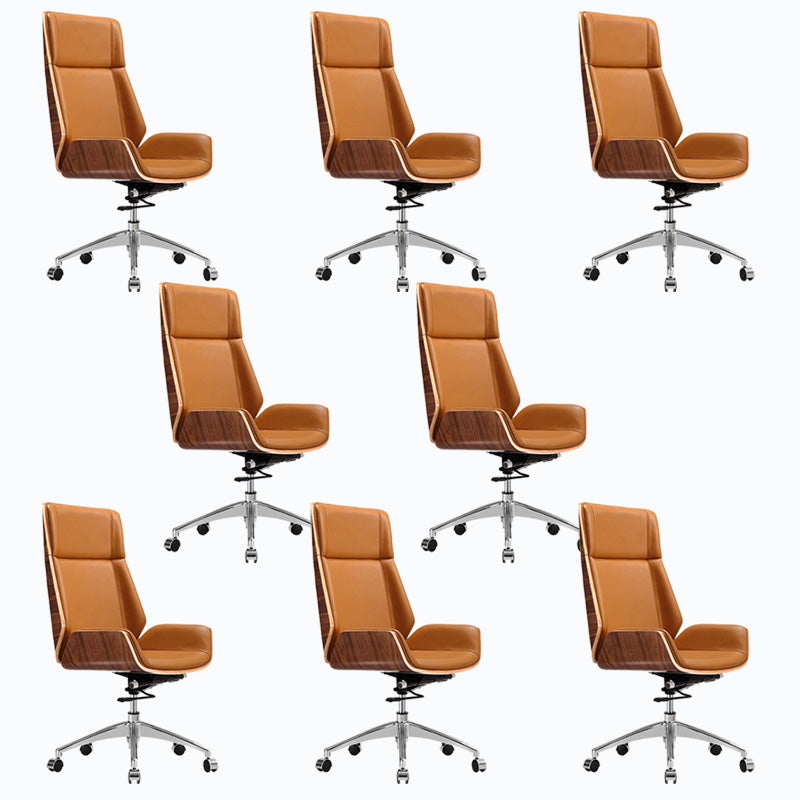Modern Rotatable Office Chair High Back Fixed Armrest Manager Chair Yellow 8 Piece Set Casters Included Clearhalo 'furn' 'furn_office_chair' 'Furniture' 'Office Chairs' 'Office Furniture' 'office_chair' 5572497